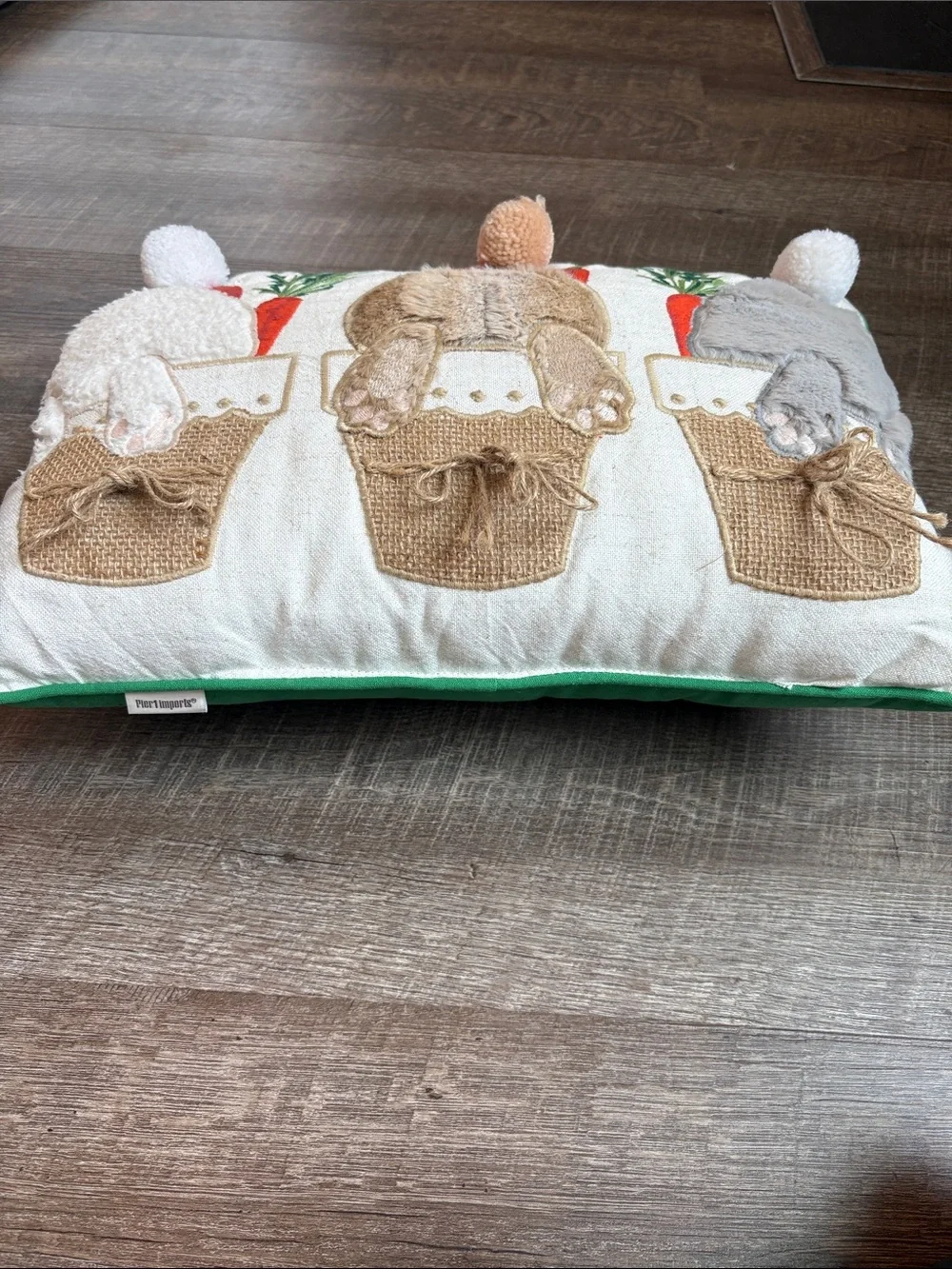 Pier 1 Imports Bunny Garden Lumbar Pillow Easter Decor Fuzzy Cotton Tail